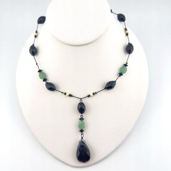 Lia Sophia “Pepper-Mint” Crystal Glass Resin Beads Lariat Necklace - Picture 1 of 7